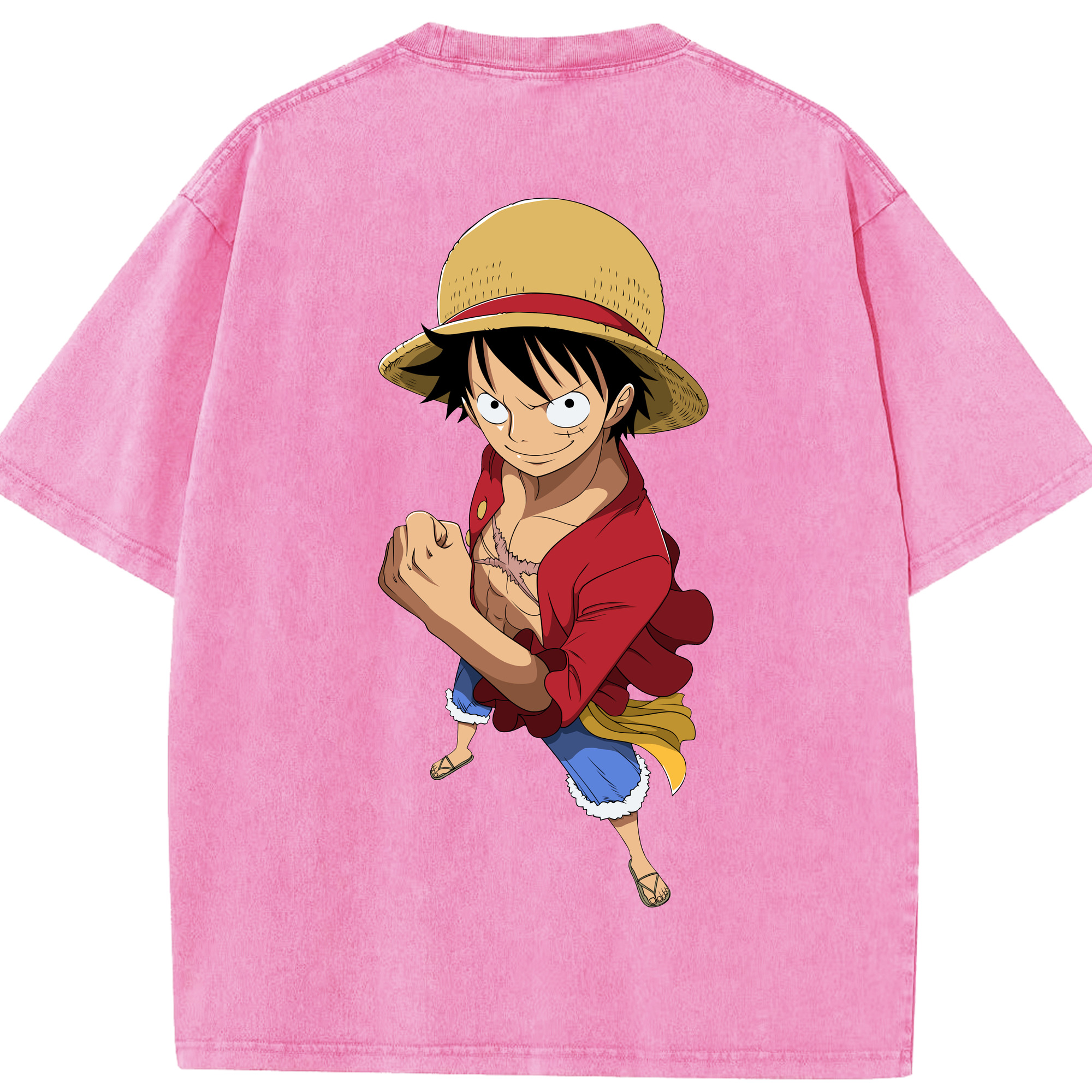 ワンピース モンキー・D・ルフィ ONE PIECE Monkey D. Luffy 綿100% ヴィンテージ風 半袖Tシャツ（背面プリント）